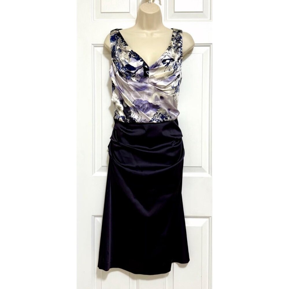 Suzi Chin for Maggie Boutique Ruched-Waist Dress Sz 6 Satin Party Holiday Career